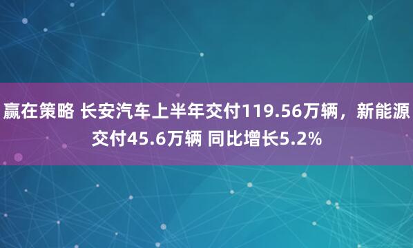 赢在策略 长安汽车上半年交付119.56万辆，新能源交付45.6万辆 同比增长5.2%